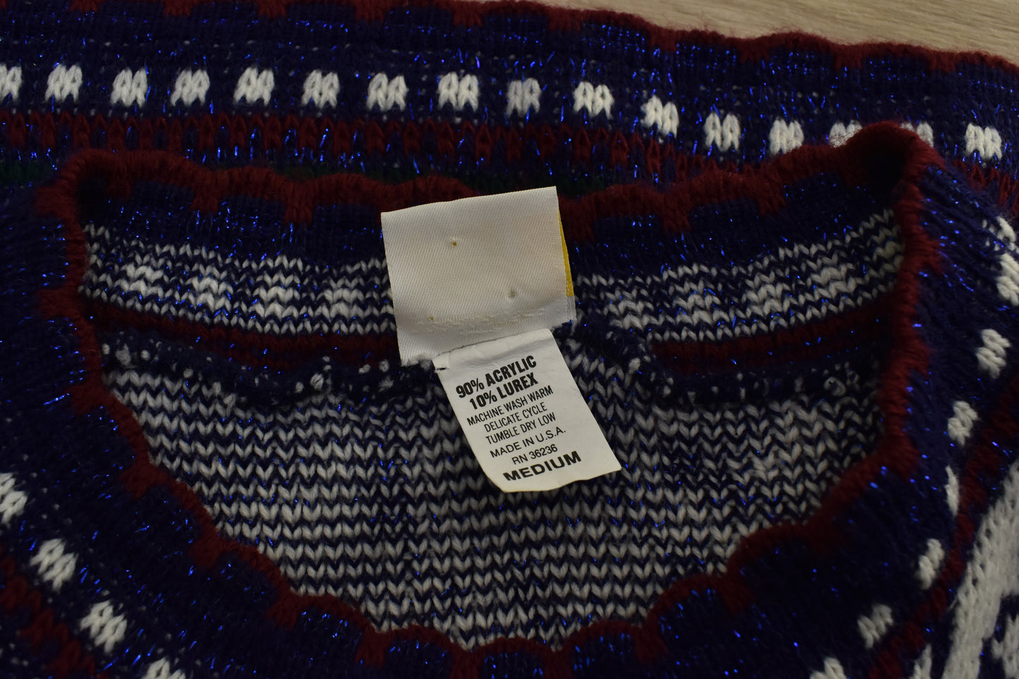 Women's vintage long line sweater in blue and white floral print Size Large