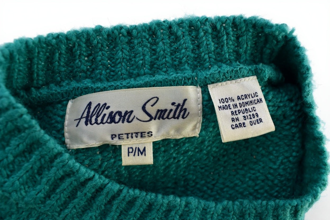 Women's vintage cable knit sweater in green wool Size Small/ Medium