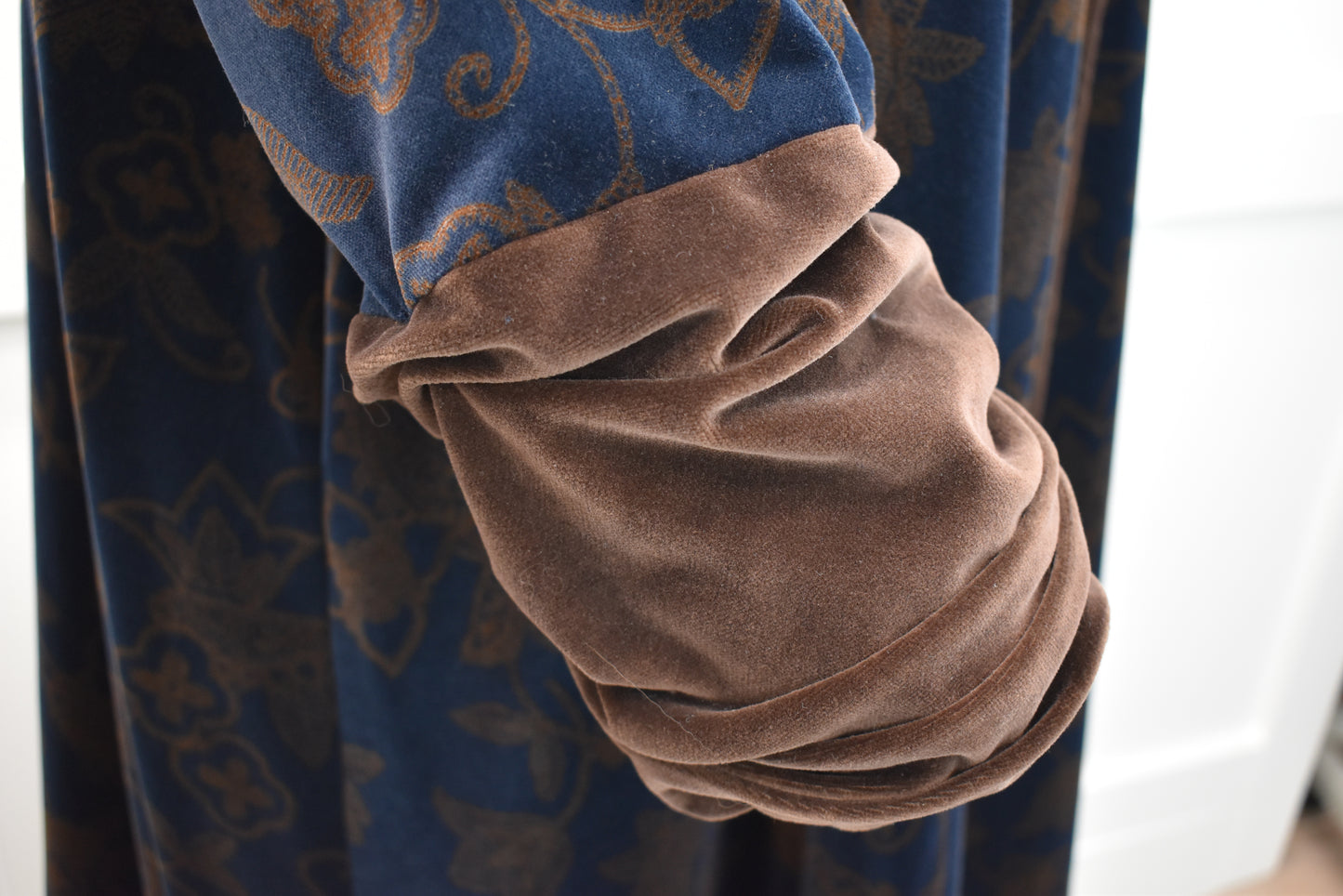 Women's vintage outerwear. Velour coat cloak in floral print