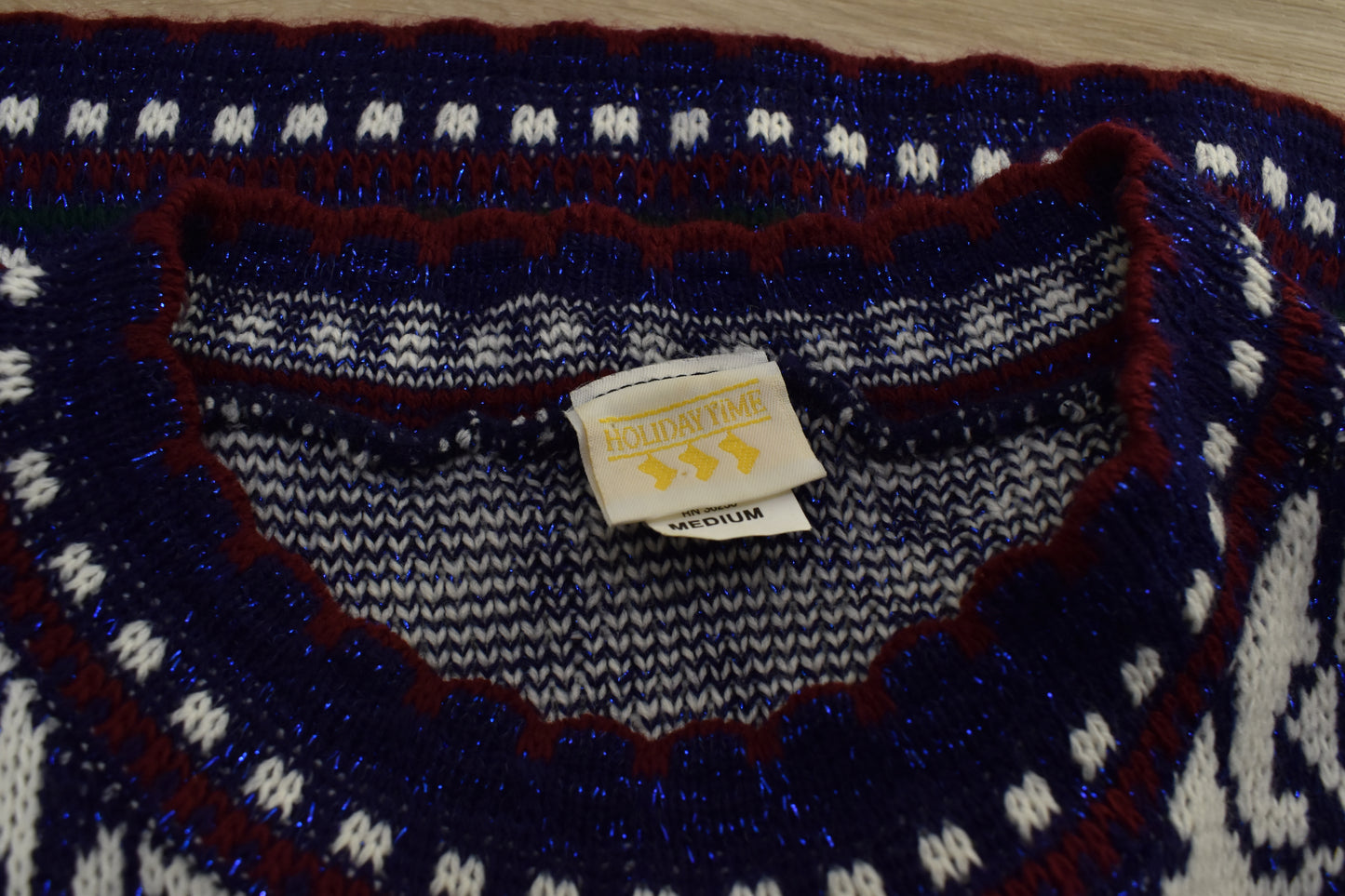 Women's vintage long line sweater in blue and white floral print Size Large