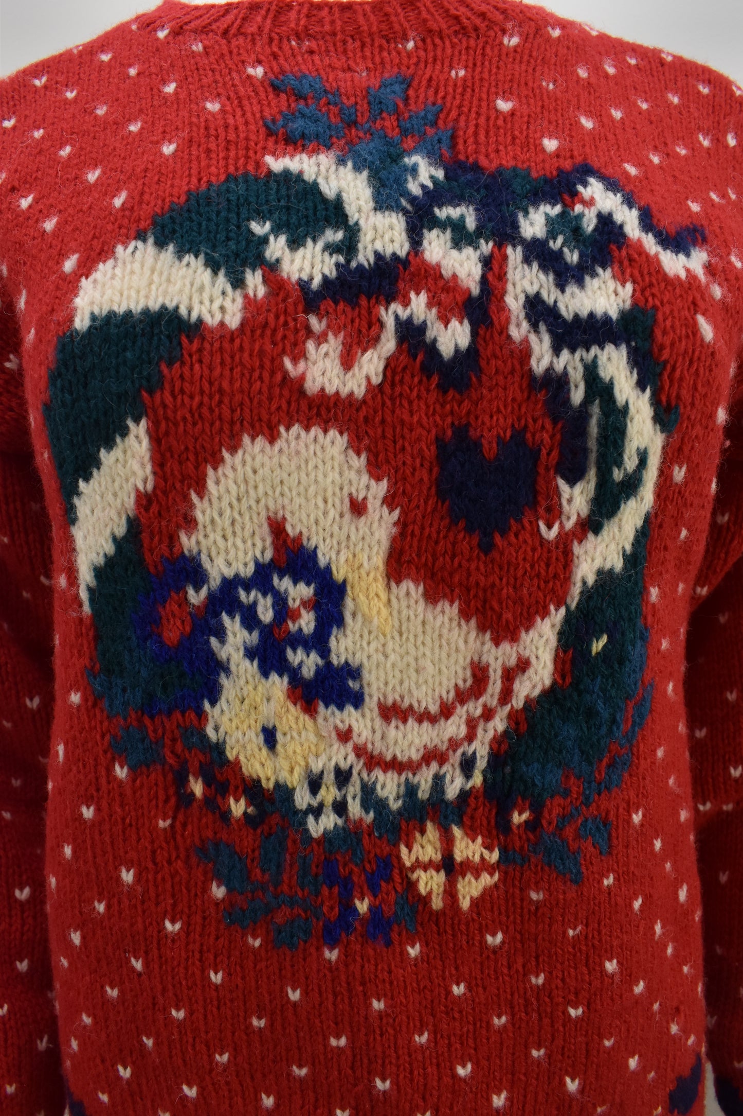 1989 Eddie Bauer Christmas Goose sweater in red wool. Women's Americana novelty knitwear