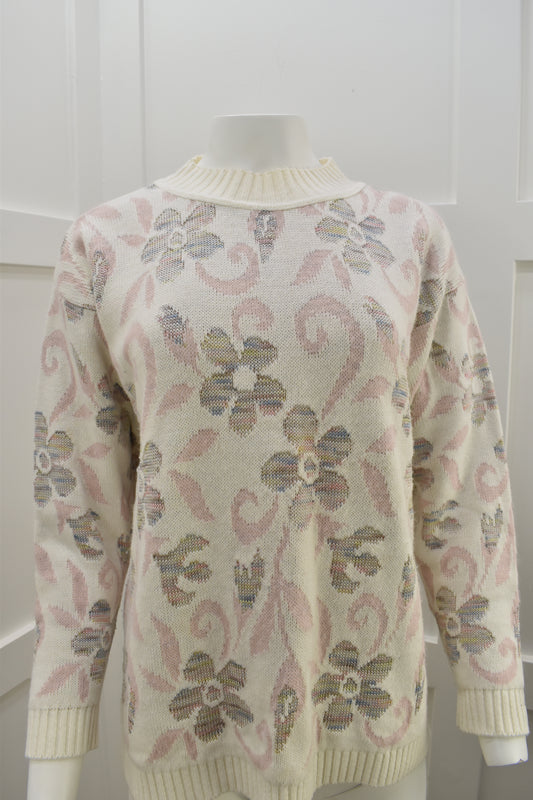 Women's vintage wool knitwear in floral retro print Size Medium