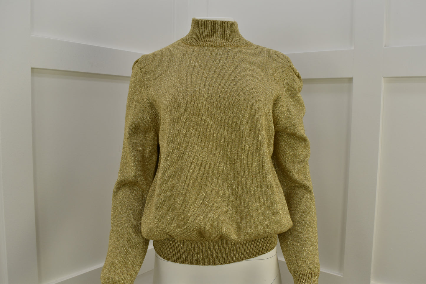 Women's 1990's vintage knitwear in festive gold with mock neck Size Large
