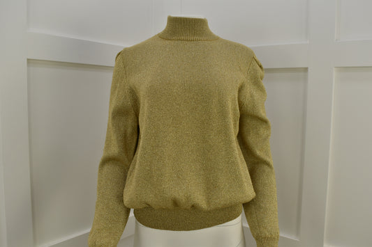 Women's 1990's vintage knitwear in festive gold with mock neck Size Large