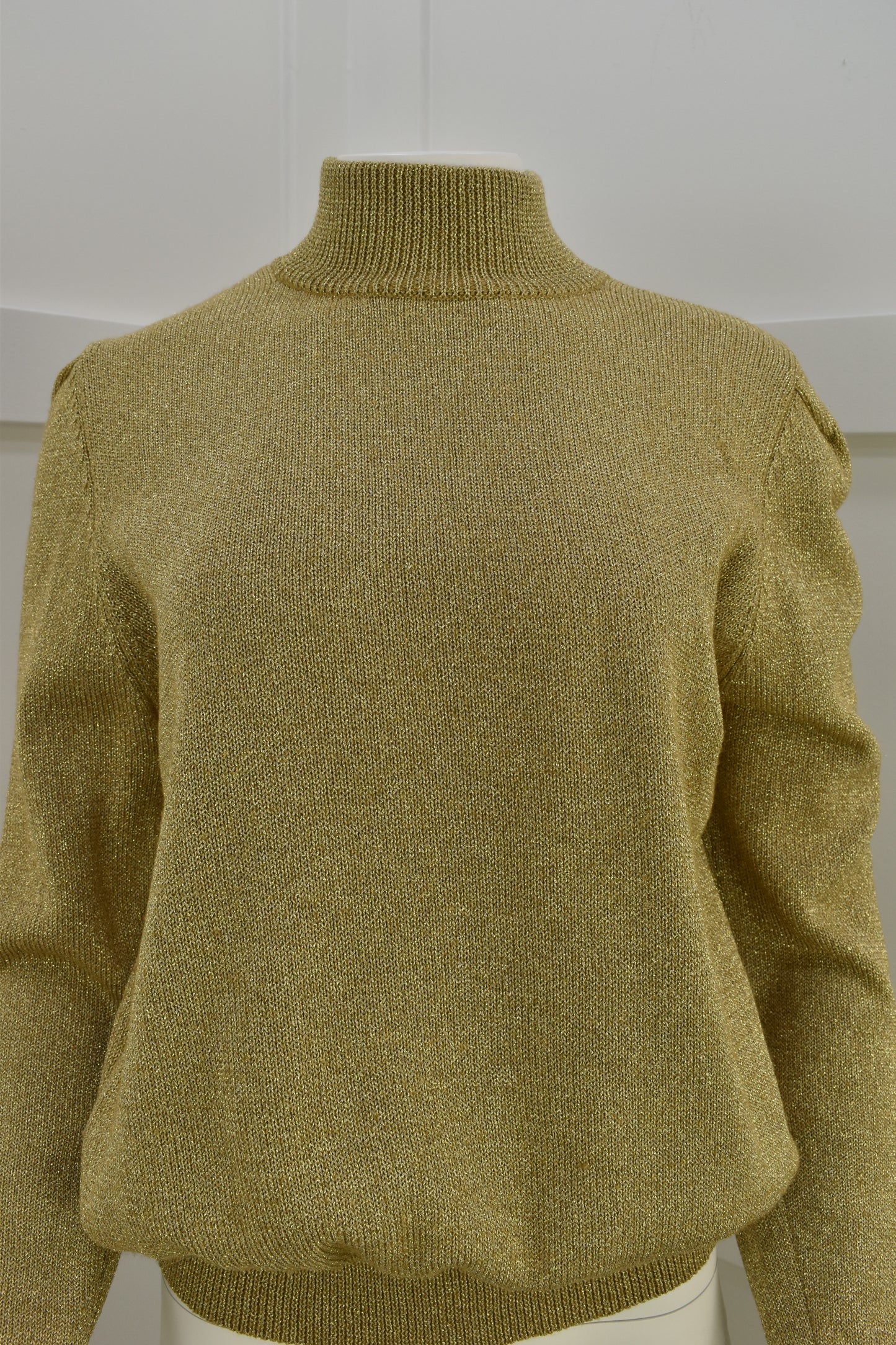Women's 1990's vintage knitwear in festive gold with mock neck Size Large
