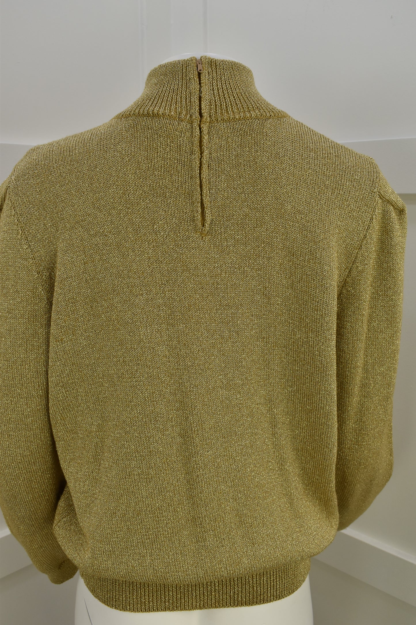 Women's 1990's vintage knitwear in festive gold with mock neck Size Large