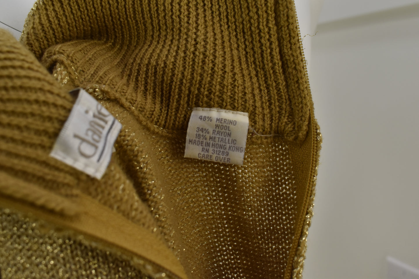 Women's 1990's vintage knitwear in festive gold with mock neck Size Large