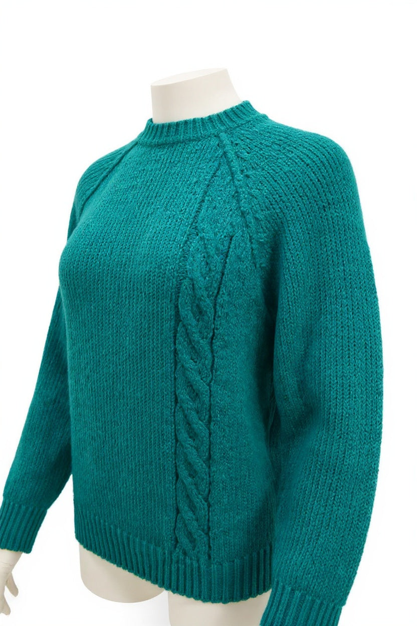 Women's vintage cable knit sweater in green wool Size Small/ Medium
