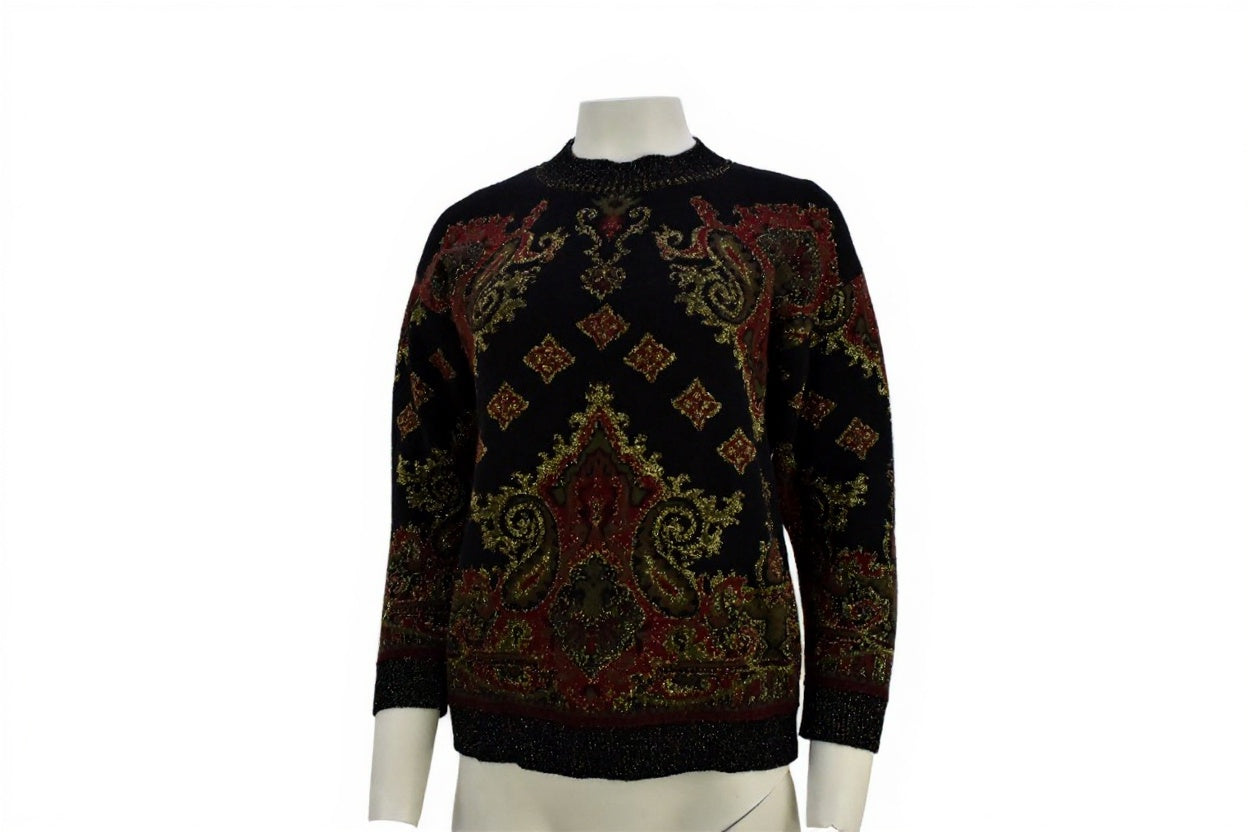 Women's vintage knitwear in baroque pattern with merino wool Made in Italy Size Small/ Medium