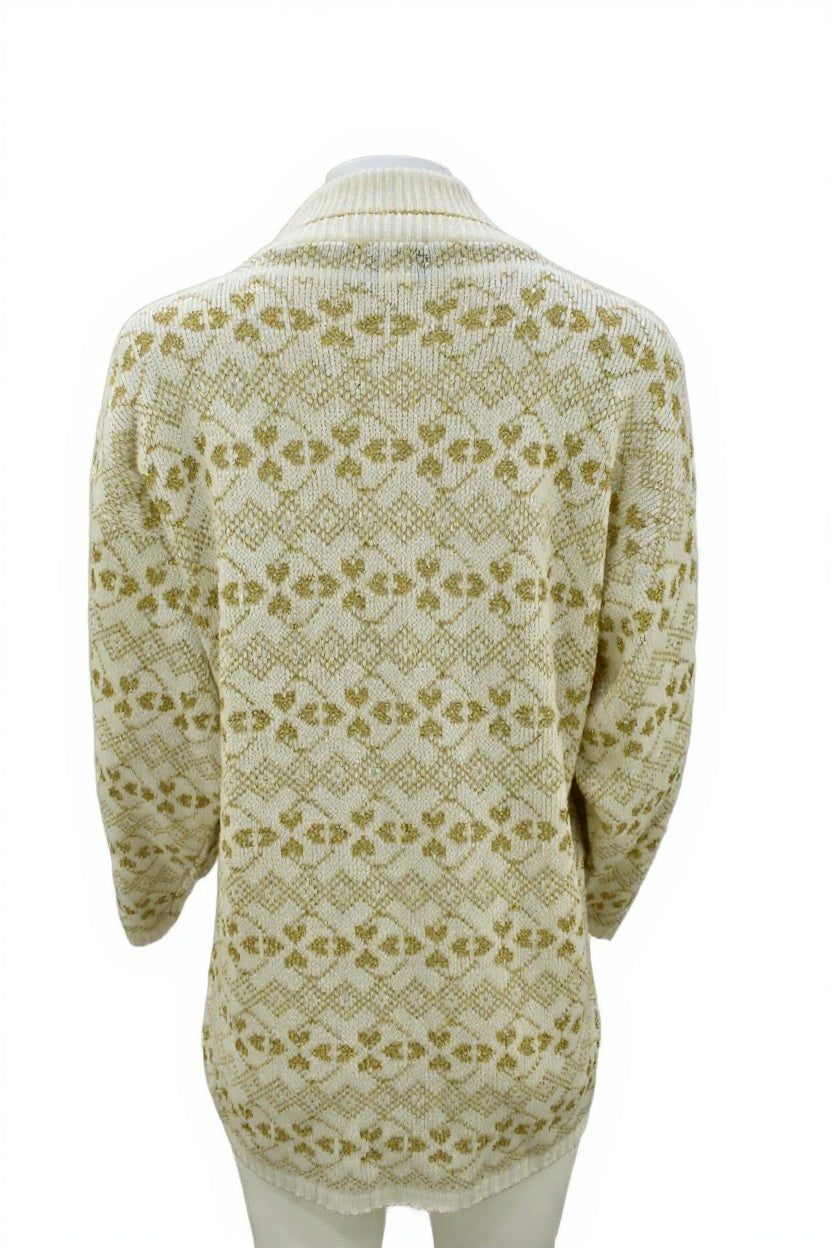 Women's vintage knitwear in floral print with gold & cream colorway Size Medium/ Large