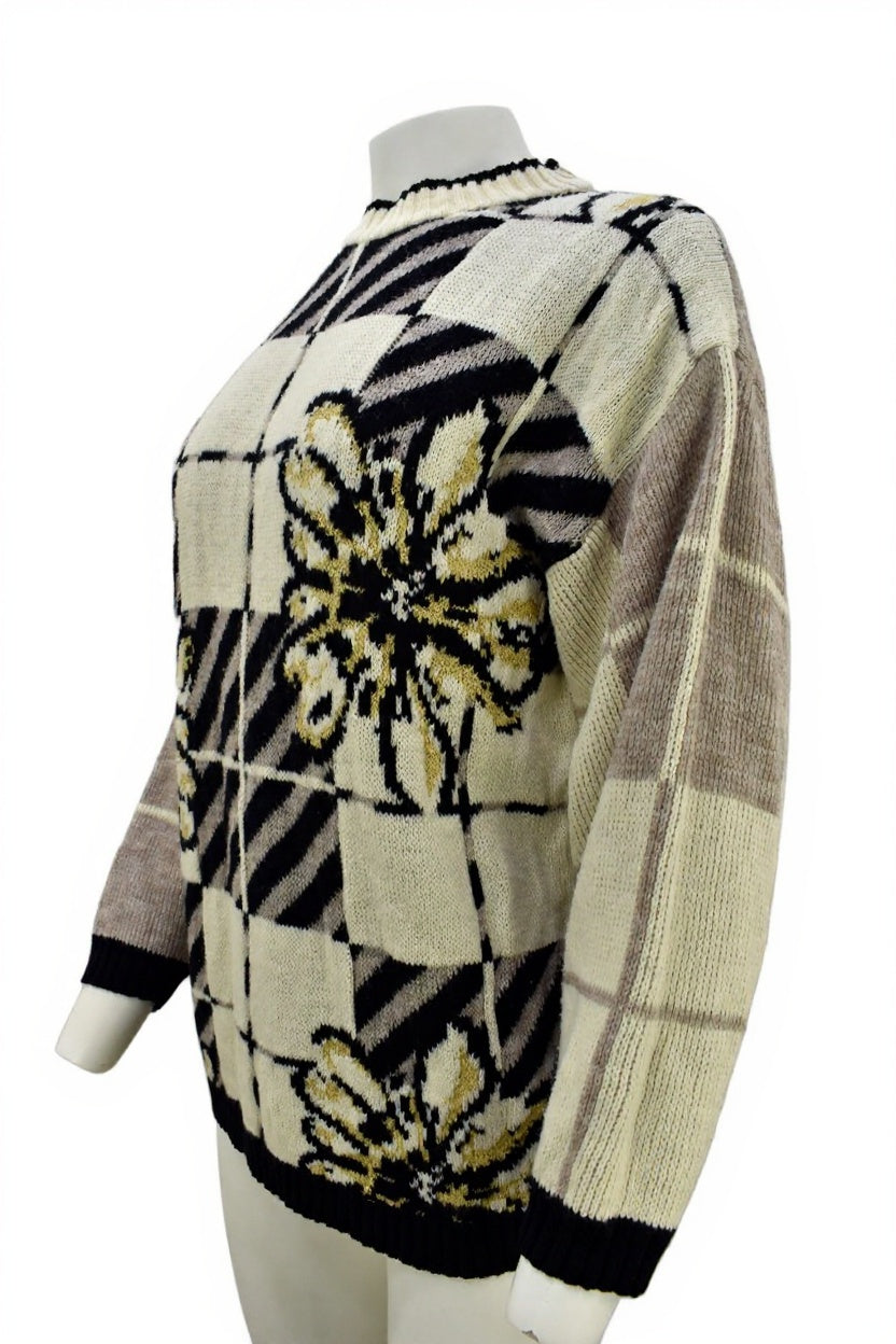 Women's vintage wool knitwear in graphic pattern Size Medium
