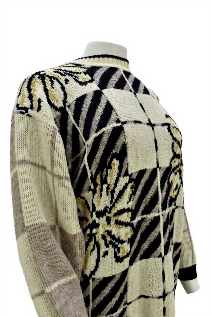 Women's vintage wool knitwear in graphic pattern Size Medium