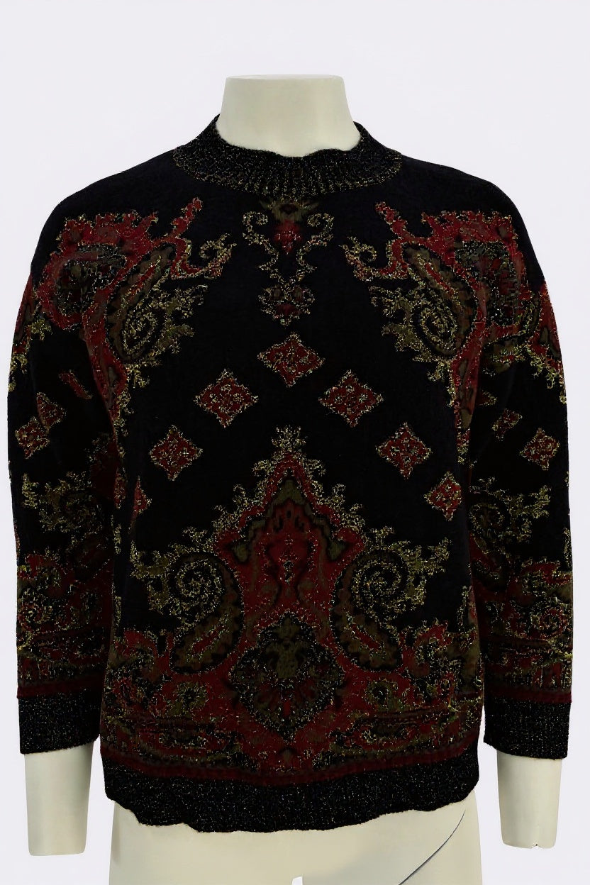 Women's vintage knitwear in baroque pattern with merino wool Made in Italy Size Small/ Medium