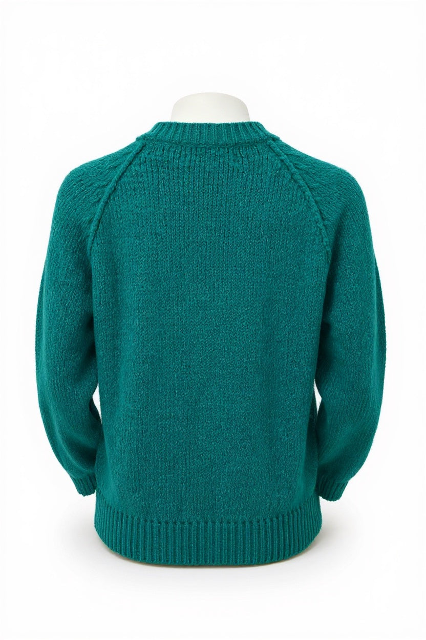 Women's vintage cable knit sweater in green wool Size Small/ Medium