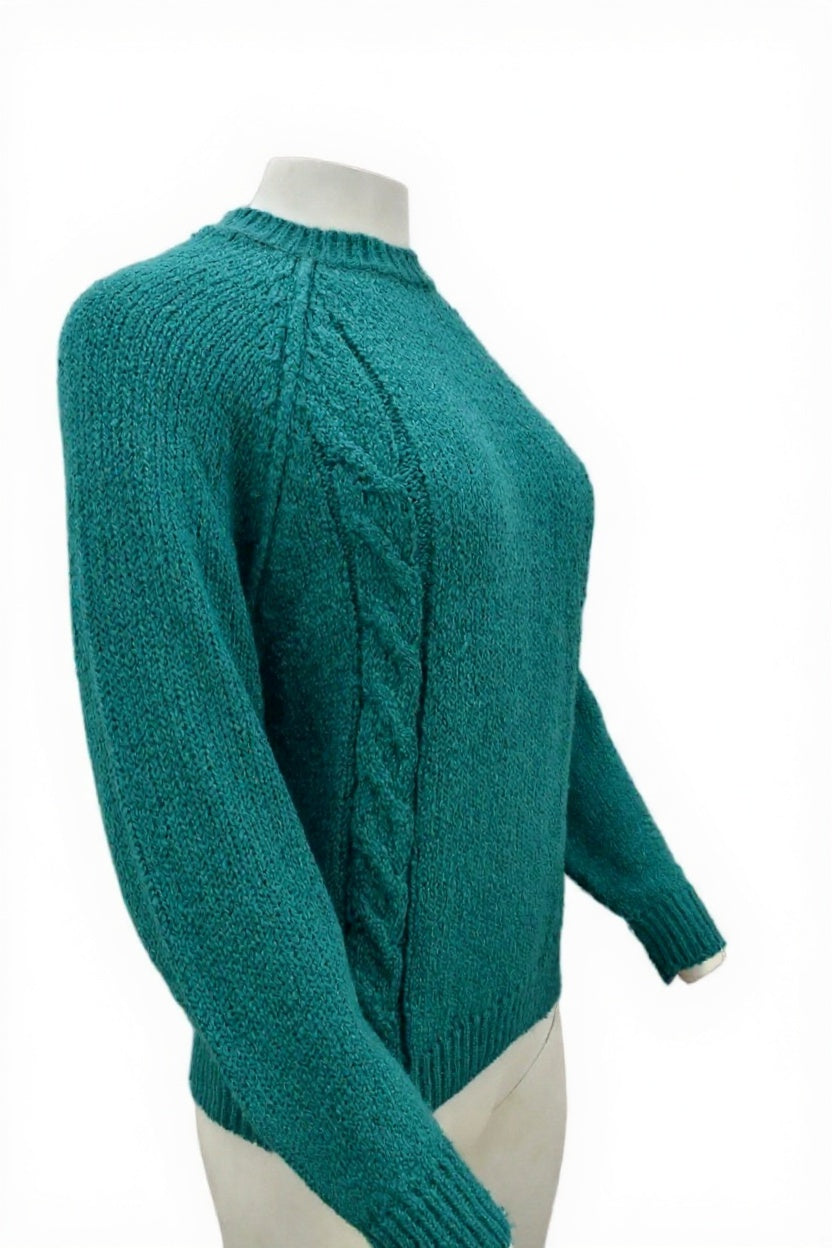 Women's vintage cable knit sweater in green wool Size Small/ Medium