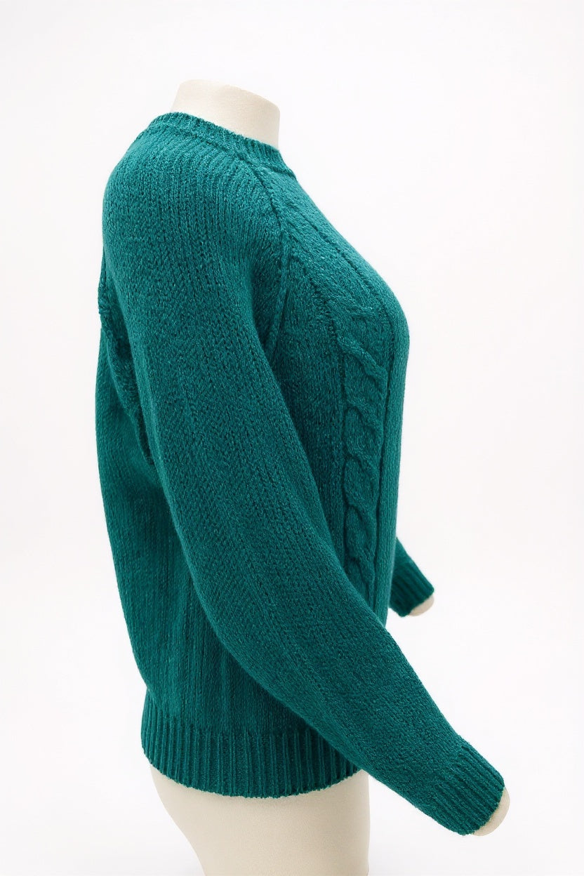 Women's vintage cable knit sweater in green wool Size Small/ Medium