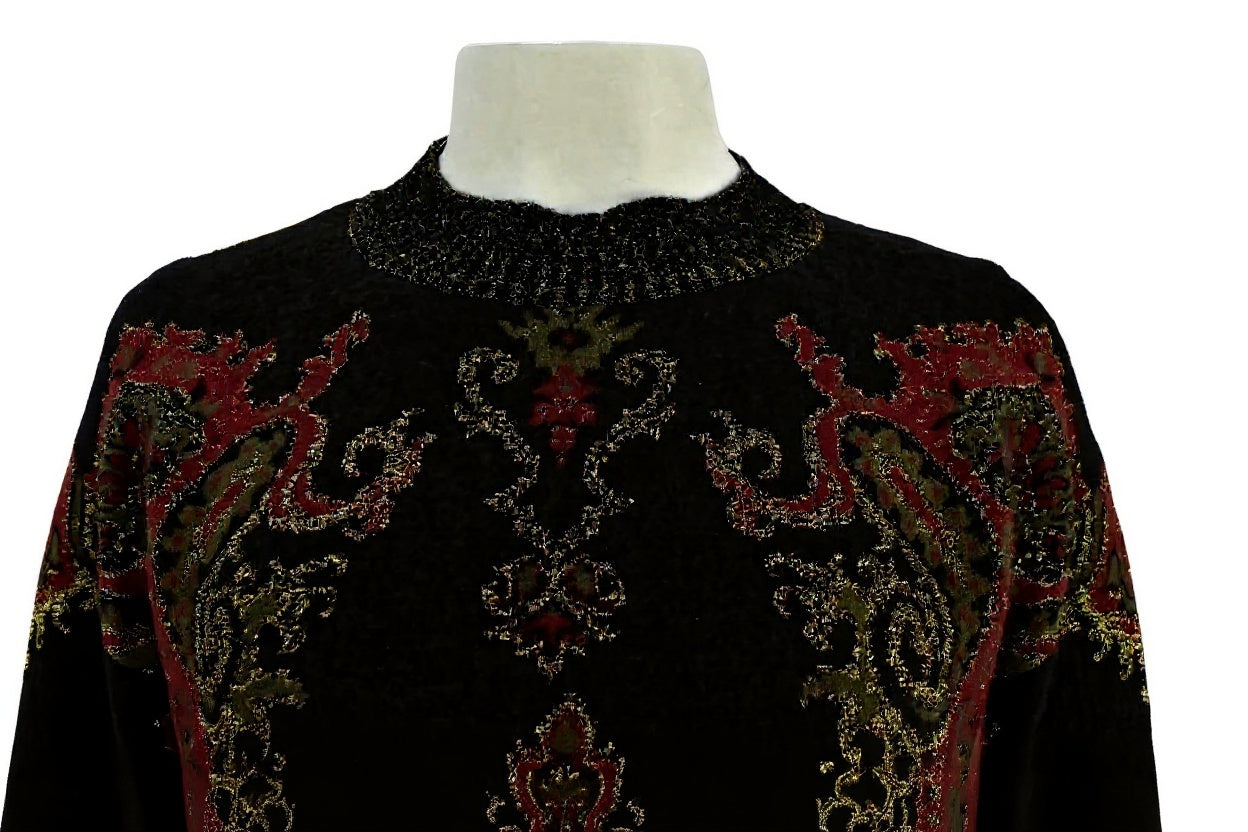 Women's vintage knitwear in baroque pattern with merino wool Made in Italy Size Small/ Medium
