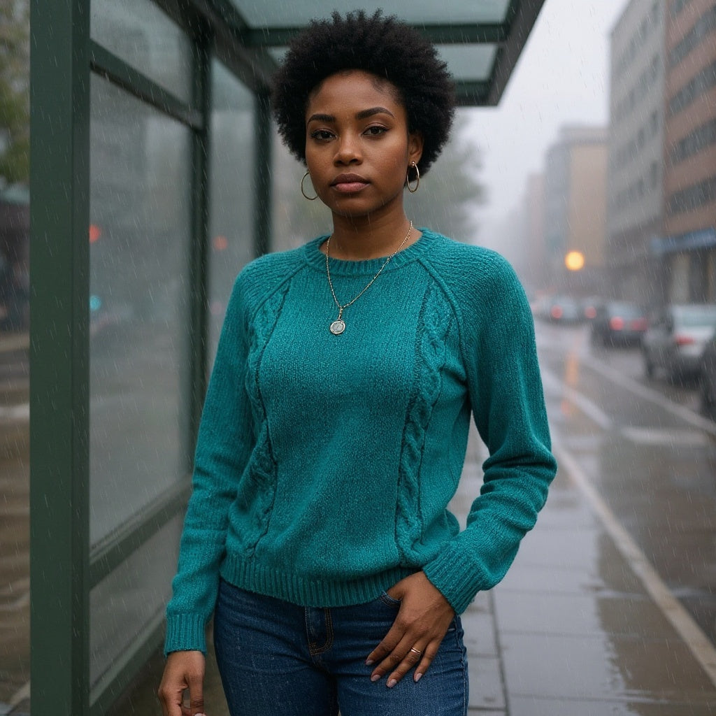 Women's vintage cable knit sweater in green wool Size Small/ Medium