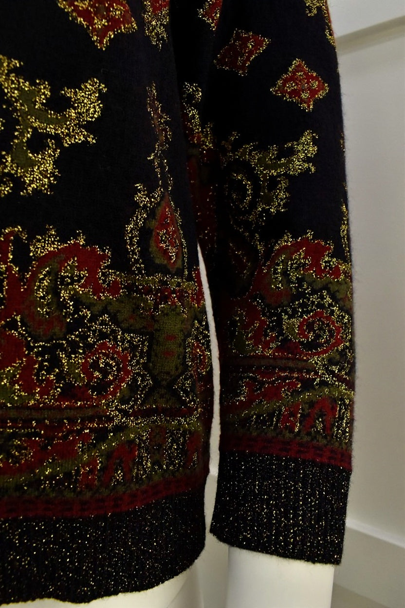 Women's vintage knitwear in baroque pattern with merino wool Made in Italy Size Small/ Medium