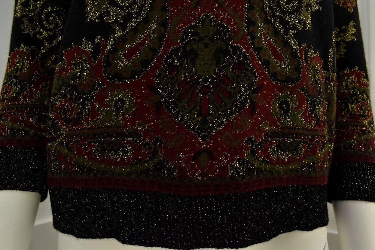 Women's vintage knitwear in baroque pattern with merino wool Made in Italy Size Small/ Medium