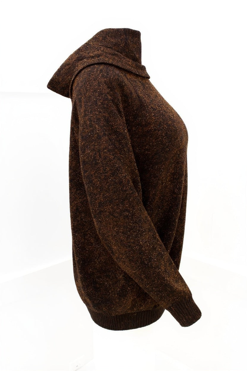 Women's vintage tunic sweater in black wool and cooper bronze metallic Size Medium