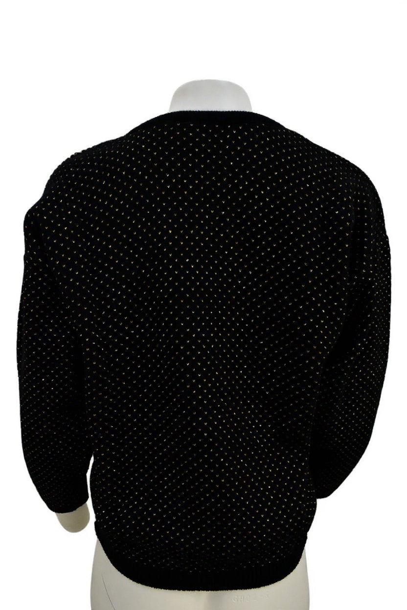 Women's vintage knitwear sweater in gold & black art deco pattern Size Medium